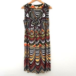 Chicos Womens V-Neck Sleeveless Geometric Print Stretch Midi Dress Size L